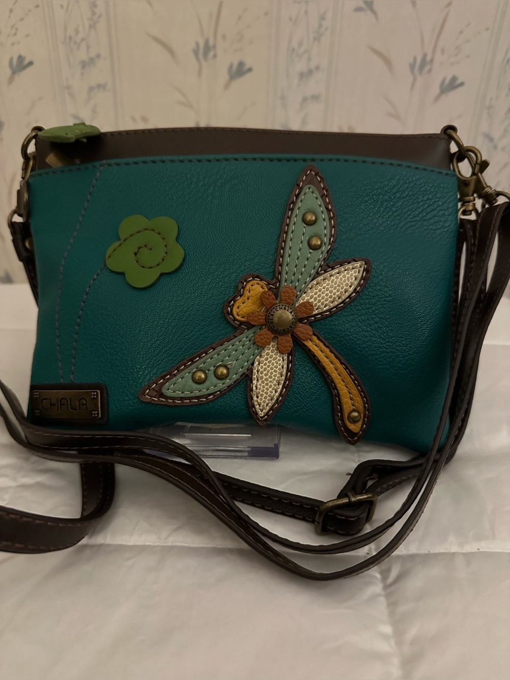 Chala Teal Crossbody with Dragonfly Applique